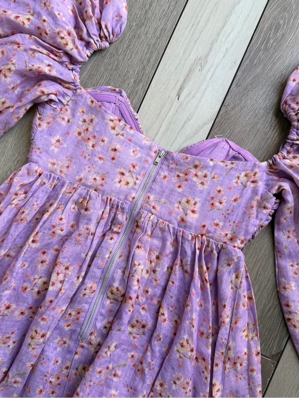 Bardot Lavender Puff Sleeve Floral Mini Dress - Picture 10 of 12